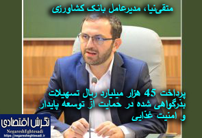 مدیرعامل بانک کشاورزی اعلام کرد: پرداخت 45 هزار میلیارد ریال تسهیلات بذرگواهی شده در حمایت از توسعه پایدار و امنیت غذایی