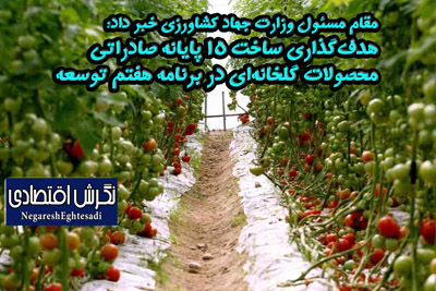 مقام مسئول وزارت جهاد کشاورزی خبر داد: هدف‌گذاری ساخت ۱۵ پایانه صادراتی محصولات گلخانه‌ای در برنامه هفتم توسعه