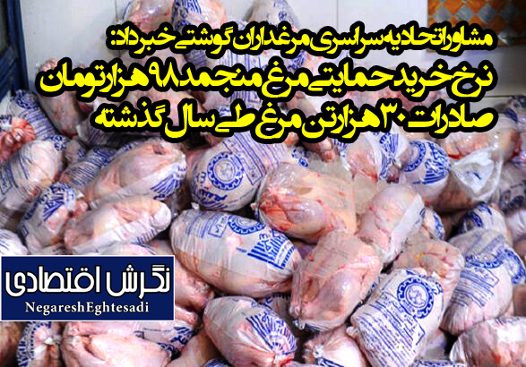 مشاور اتحادیه سراسری مرغداران گوشتی خبرداد: نرخ خریدحمایتی مرغ منجمد ۹۸ هزارتومان