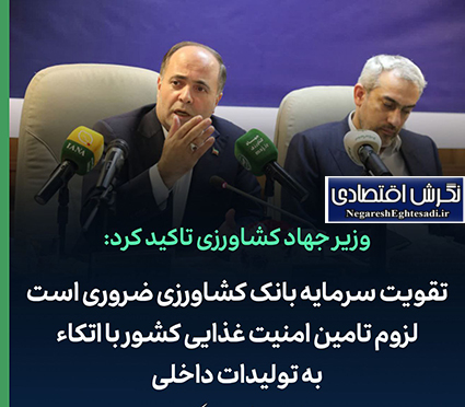 تقویت سرمایه بانک کشاورزی ضروری است/ لزوم تامین امنیت غذایی کشور با اتکاء به تولیدات داخلی